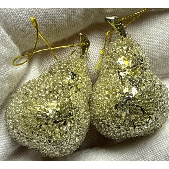 Vtg Lot of 8 Sugar Coated Miniature Pear Apple Ornaments Gold Glass Beaded As Is - Picture 4 of 16